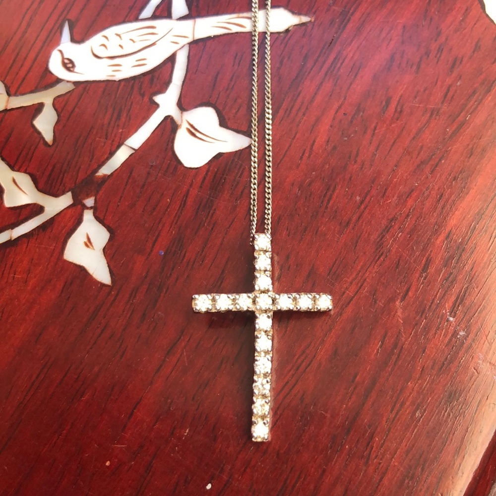 Silver Cubic Zirconia Cross Necklace